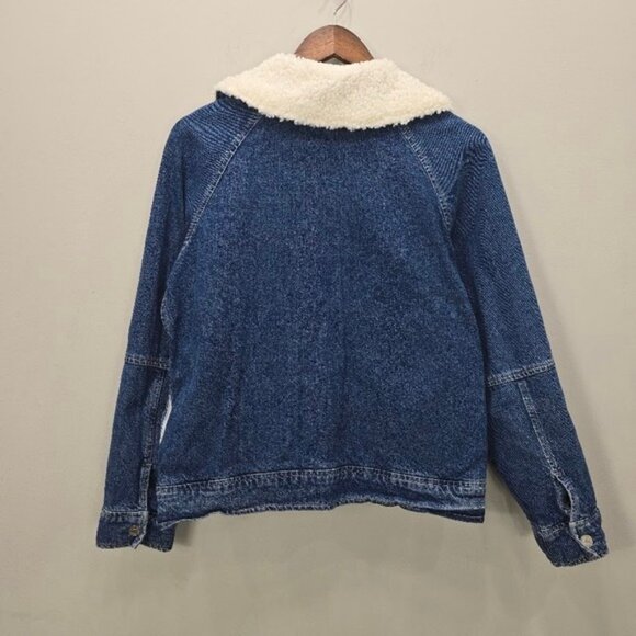 Rails Cheyenne Faux Shearling Collar Denim Zip Up Utility Jacket M Pockets - Picture 3 of 7